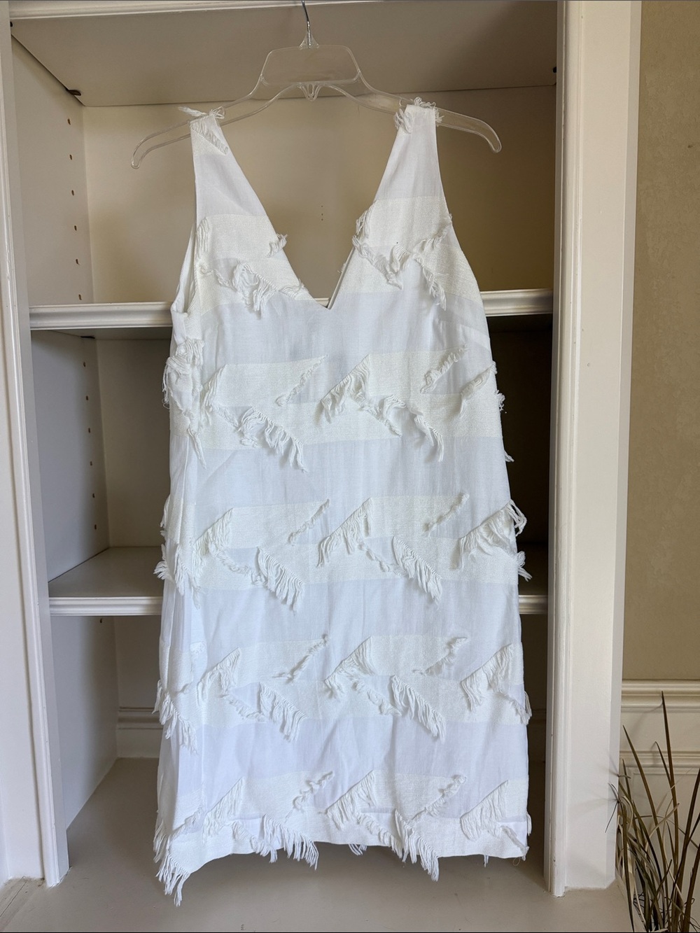 Maeve White Fringe V-Neck Midi Dress